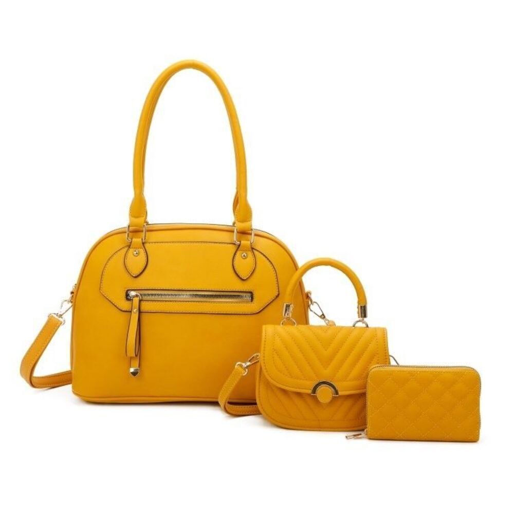 Women's Yellow Crossbody Handbag 3pcs Set with Matching Wallet